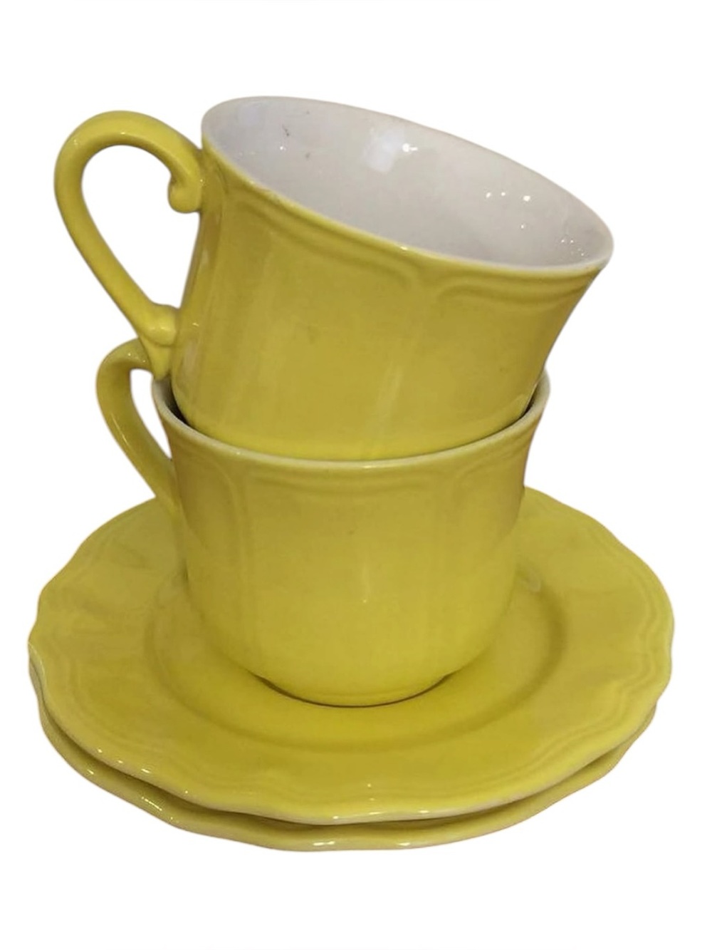 Sears Lemon Federalist Ironstone Cups Saucers Buttercup Yellow Made in Japan
